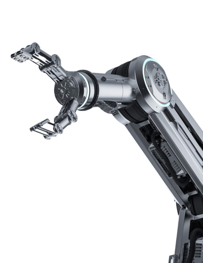 A single robotic arm. There will be many in dark factories.